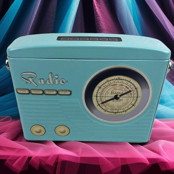 Homegoods Collectible Radio Tin / Retro Sky-Blue “Radio” Lunch Box or Décor - Picture 2 of 14